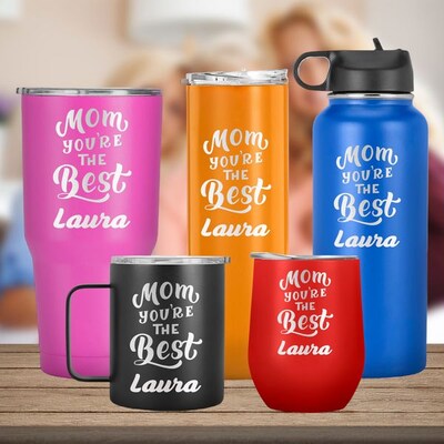Personalised with Name, Mom You're The Best, Mother Day, Birthday Present, Stainless steel Tumbler, Mom Travel Mug, Gift for Her, Nana - image1